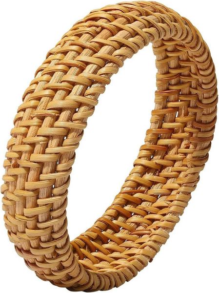 

hswe rattan bracelet for women handmade lightweight straw wicker braid cuff bangle bracelet statement adjustable bohemian rattan woven chunk, Black