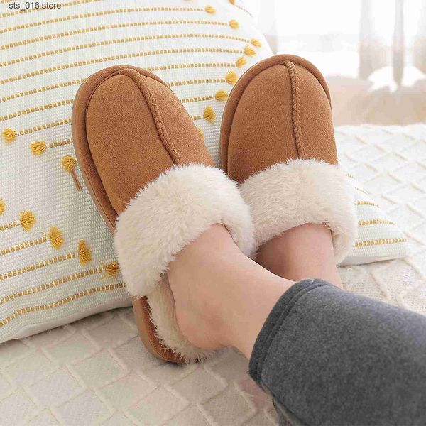 

slippers comwarm new furry slippers for women winter fashion warm short plus platform home cotton shoes suede ladies fur boots t230828, Black