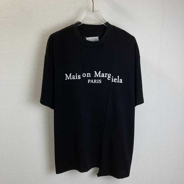 

short shirt margielas mm6 high version designer t sleeved men's loose cut out embroidery number stitching letter niche trendy t-shirt f, White;black