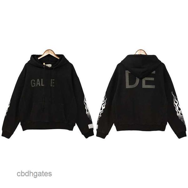

letter hoodies sweater hooded mens fashion gallerry deptt print flame men's women's loose casual hooded washing sweater coat, Black