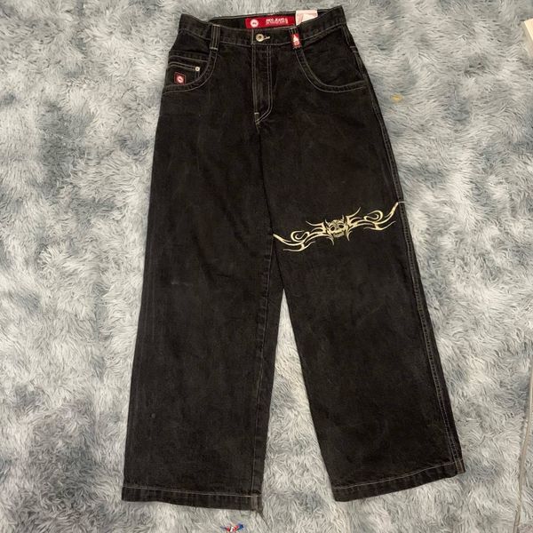 

men's jeans jnco jeans y2k hip hop graphic print gothic black baggy jeans retro pants men women streetwear high waist wide leg trousers, Blue