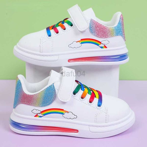 

sneakers 2022 kids fashion sneakers rainbow colorful girls white casual shoes pu leather wiith air cushion sole hook-loop autunm sneakers l0, Black;red