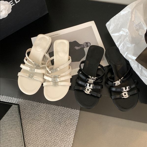 

slipper designer shoes slides high edition rhinestone high heel shoes for women 2023 new open toe slim heels with roman sandals, Black