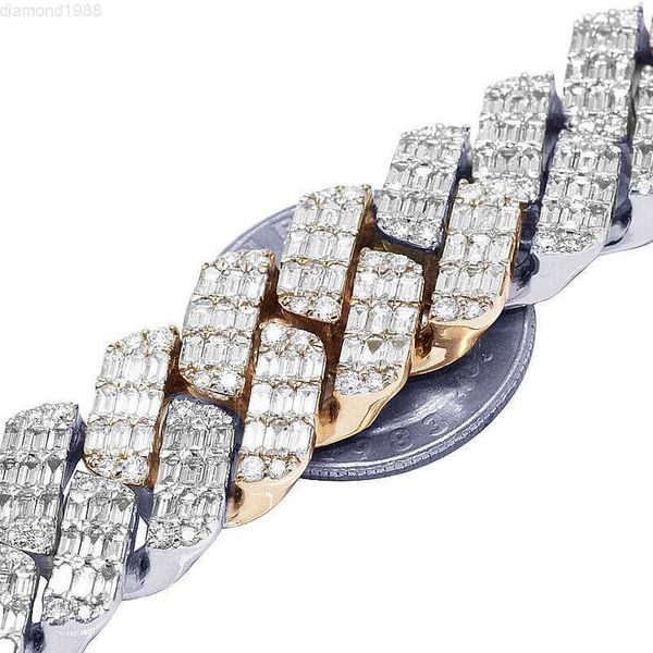 

two-color heavy 925 sterling silver gold plated emerald cut 52ct moissanite diamond cuban link necklace chain