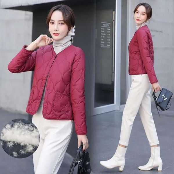 

style thin white duck down jacket inner ladys short skin friendly soft fashioning warm autumn and winter coat, Black