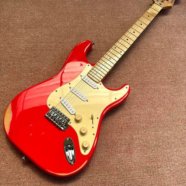 

custom shop red aging electric guitar maple fingerboard guitar