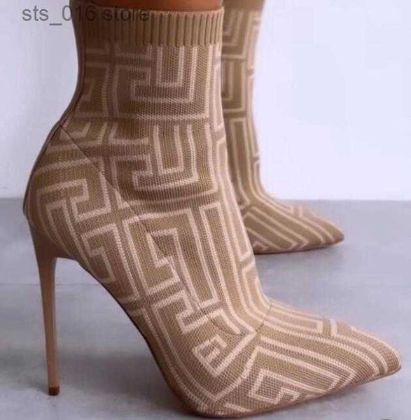 

boots luxury brand women's shoes elastic socks boots 2023 autumn/winter short boots pointed thin heels high heels knitted wool socks t2, Black