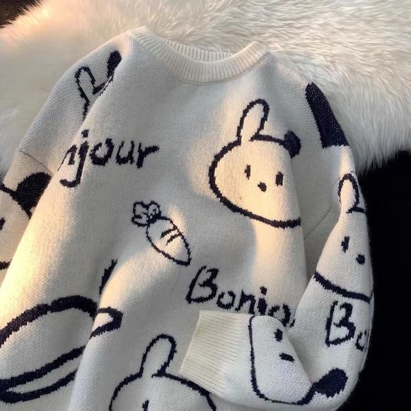 

men's sweaters harajuku sweater man y2k knit christmas sweaters for men wool jumper man clothes vintage cartoon anime knitted japanese, White;black