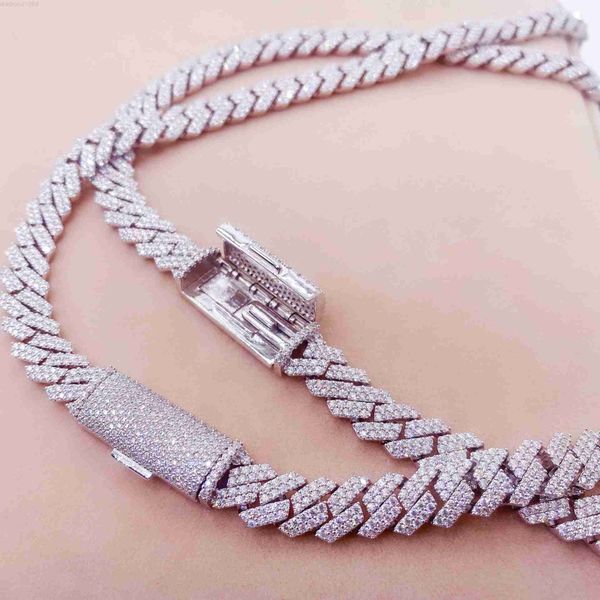 

925 sterling silver vermeil vvs diamond necklaces 10mm moissanite paved prong cuban chain iced out deluxe hip hop jewelry