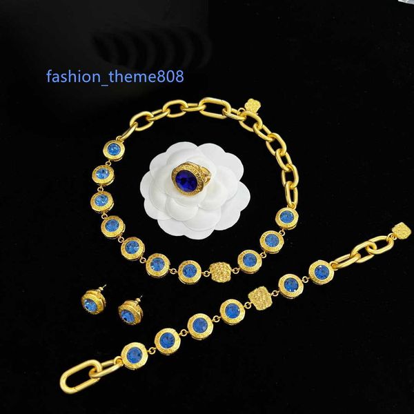 

luxurious women blue resin crystal necklaces bracelet earring rings hairpin set banshee medusa portrait 18k gold plated new designed designe, Black