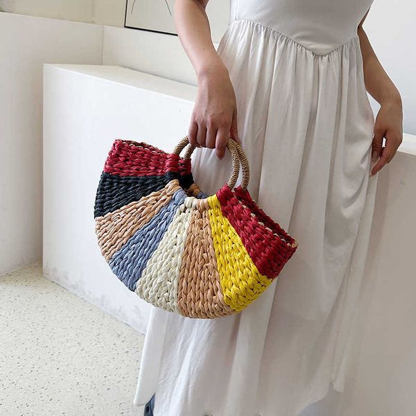 

summer colorful woven bag large capacity tote vegetable basket ladies bag 0902