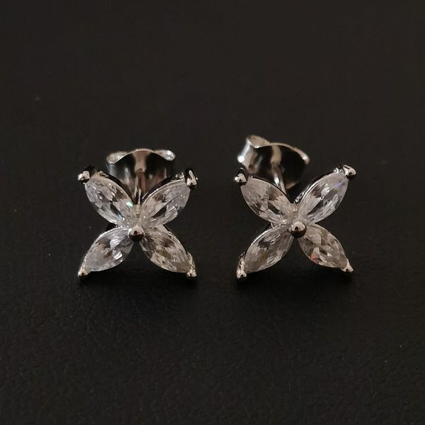 

luxury charm earrings fleur de lis brand designer s925 sterling silver four leaf clover flower crystal victoria earrings for women jewelry w, Golden