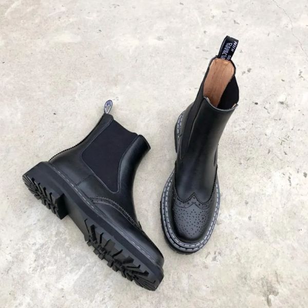 

winter women boots round toe comfortable low-heel boots women platform genuine leather brock black/red motorcycle boots