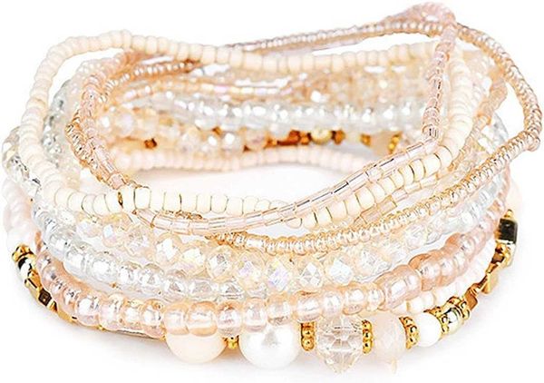 

fuqimanman2020 bohemian crystal beaded stackable bracelets handmade colorful crystal pearl seed beads bracelets for women girls jewelry, Black