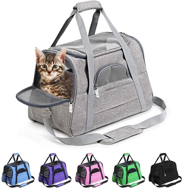 

yuexuan soft airline pet carriers portable breathable foldable bag cat dog carrier bags outgoing travel pets handbag with locking safety zip