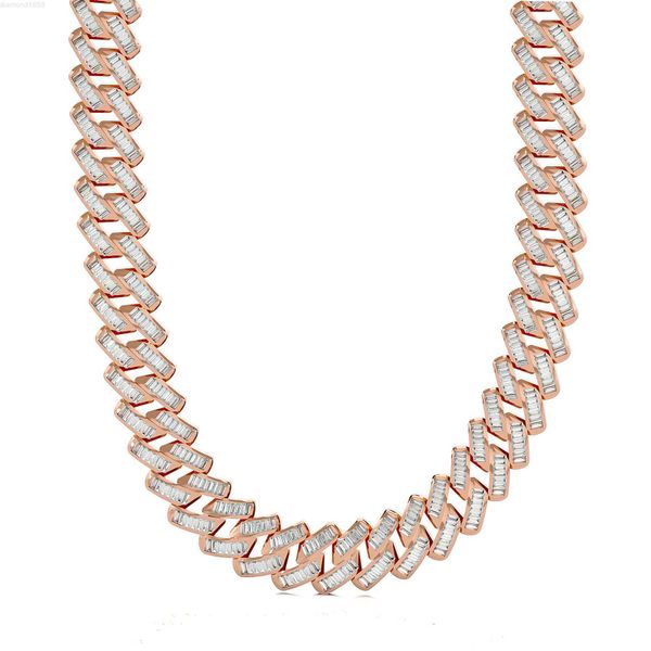 

american and miami custom hip hop jewelry baguette cut full diamond iced out cuban link chain 18k gold necklace, Silver