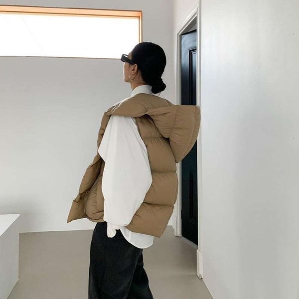 

autumn and winter style womens parkas short hooded vest temperament white duck down light korean, Black