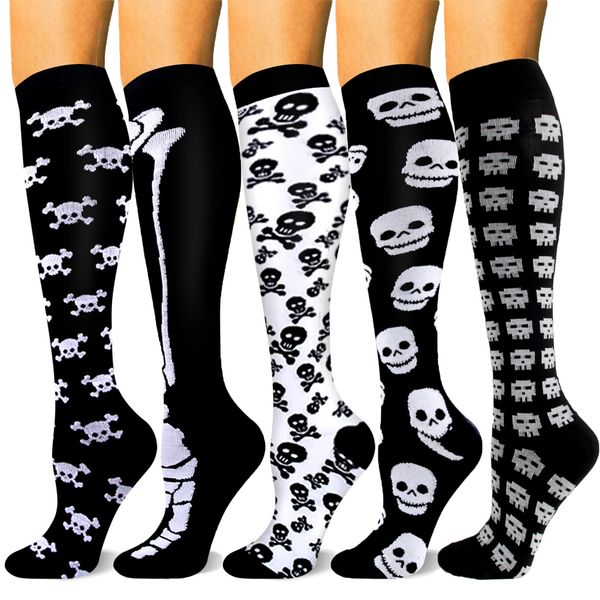 

socks hosiery mojito 1 pair halloween compression for women men cartoon skull novelly holidays stockings christmas gift 230829, Black;white
