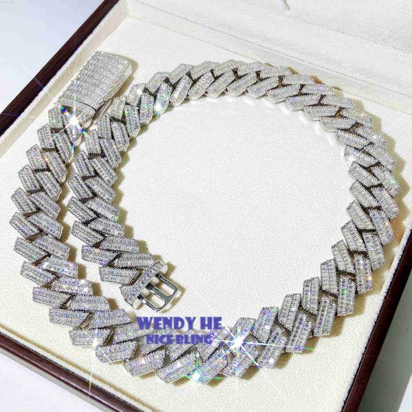 

fully iced out hip hop jewelry men necklace sterling silver luxury 2 rows vvs lab diamond moissanite cuban link chain bracelet