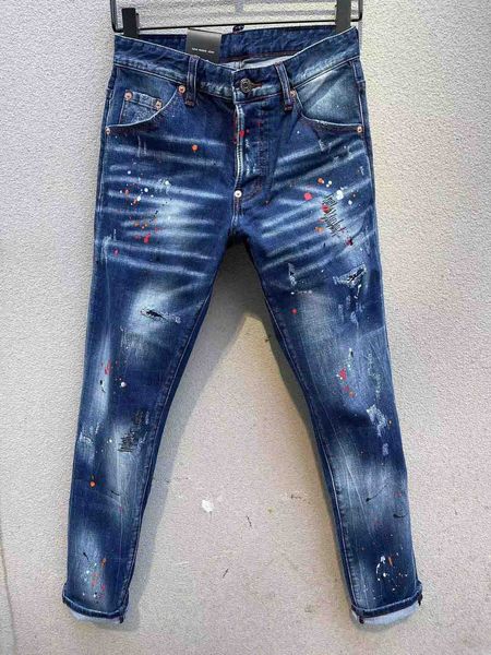 

2023 new men jeans hole light blue dark gray italy brand man long pants trousers streetwear denim skinny slim straight biker jean for d2 siz