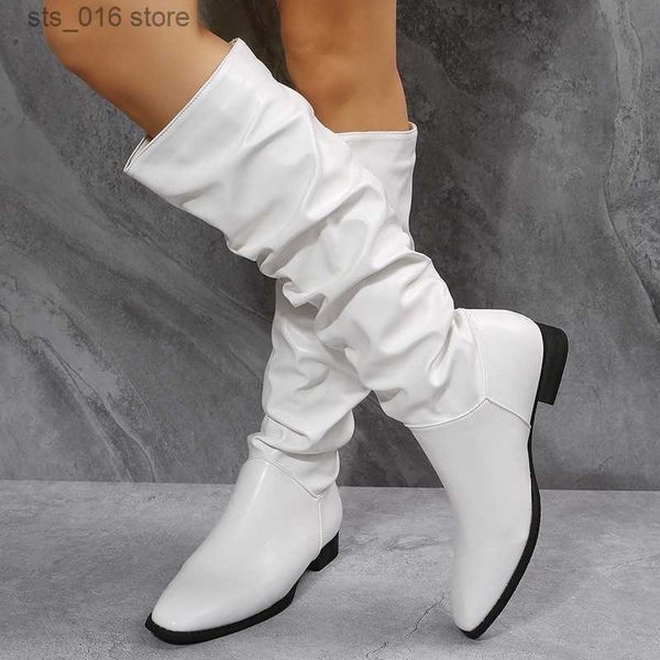 

boots 2022 winter new long knee high boots fashion pointed toe square heel casual women shoes retro female knight boots botas de mujer t2308, Black