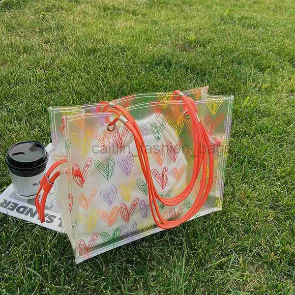 

shoulder bags heart shaped transparent pvc shoulder designer bag with large capacity 2-piece composite handdesigner summer waterproof beach