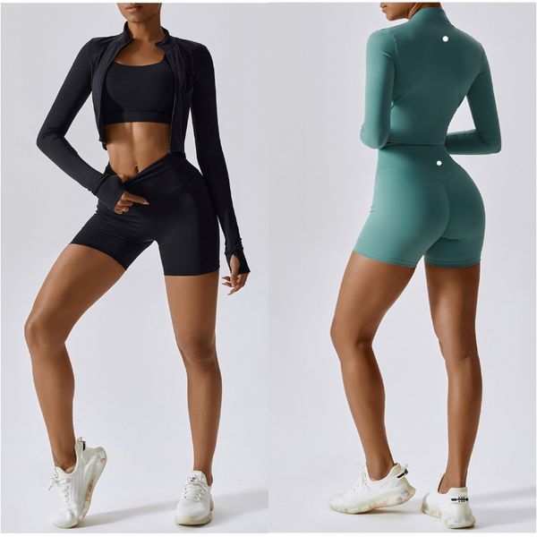 

ll brand womens yoga outfits three pieces vest+shorts+jackets suits exercise close-fitting fitness wear running elastic shirt workout sports