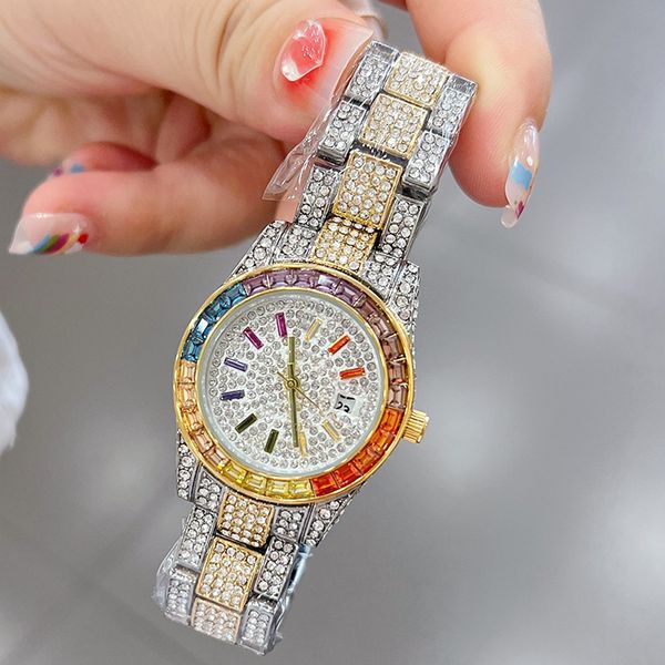 

diamond watch ladies watches rainbow 28mm quartz movement women wristwatch designer montre de luxe waterproof, Slivery;golden
