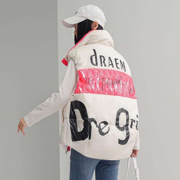 

down vest womens short collar fashionably colored white duck, Black