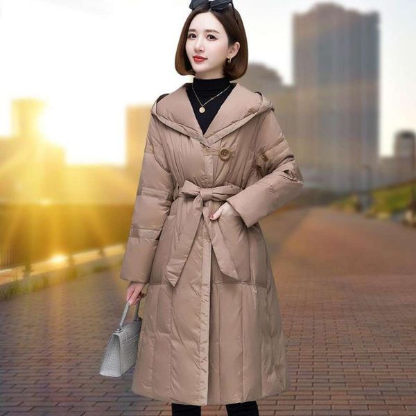 

mid length down jacket for women winter style middle aged mothers knee white duck thick warm coat xuan yun, Black