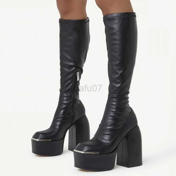 

boots punk style autumn winter boots elastic microfiber shoes woman ankle boots high heels black thick platform long knee high boots l0829