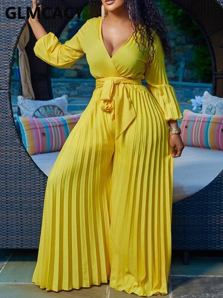 

women's jumpsuits rompers women elegant v neck pleated jumpsuit casual wide leg loose overalls 230829, Black;white