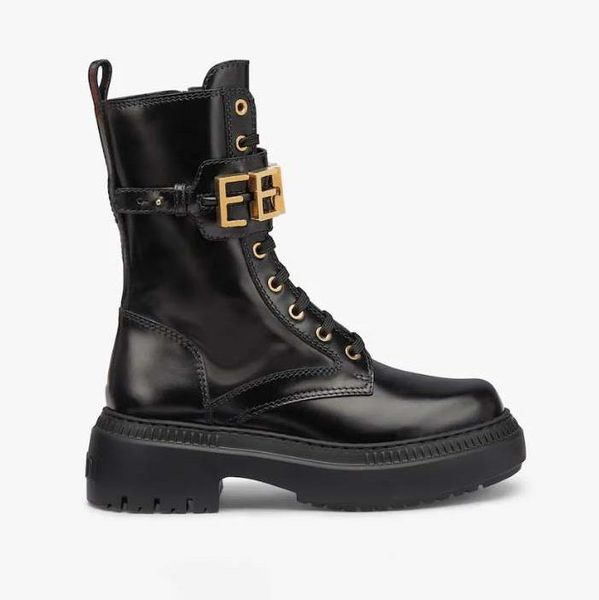 

plaid leather ankle boots christmas boots platform slip round flat platform half boots luxury designer high women's chunky heel rider b, Black