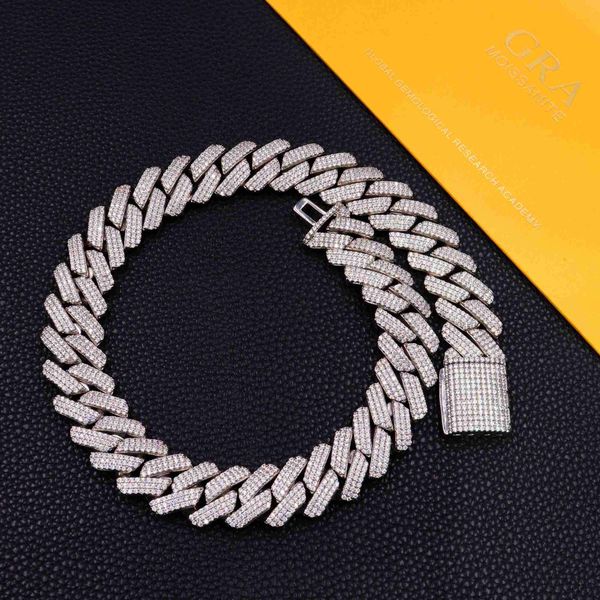 

hip hop fine jewelry men cuban link chain miami iced out necklace hip hop jewelry 19mm vvs moissanite diamond necklace, Silver