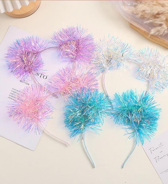 

fashion cat ear headband laser rave metallic tinsel headdress holographic party hairhoop christmas birthday hair accessories, Slivery;white