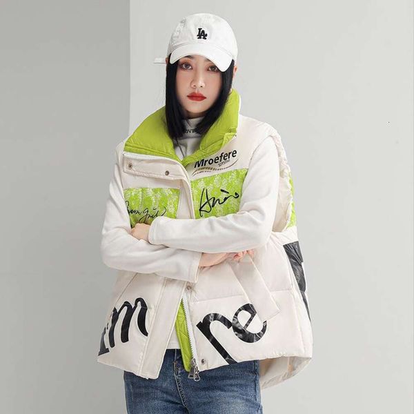 

down vest womens short collar fashionably colored white duck, Black