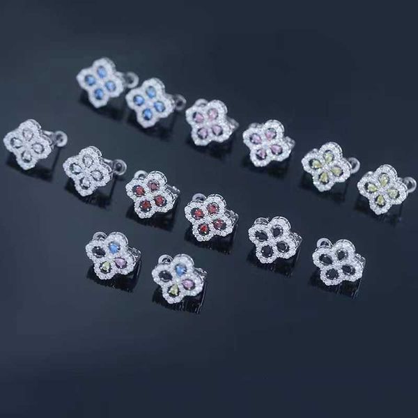 

designer earrings harry w luxury 925 sterling silver four leaf flower fashionable small and exquisite full diamond style earrings gift acces, Golden