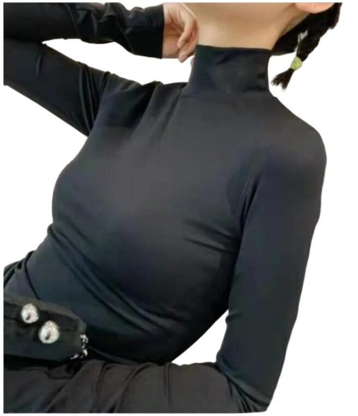 

women t shirts long sleeves high neck spring autumn outwears for lady slim tees shirts with letters tshirt fashion style shirt 2023, White