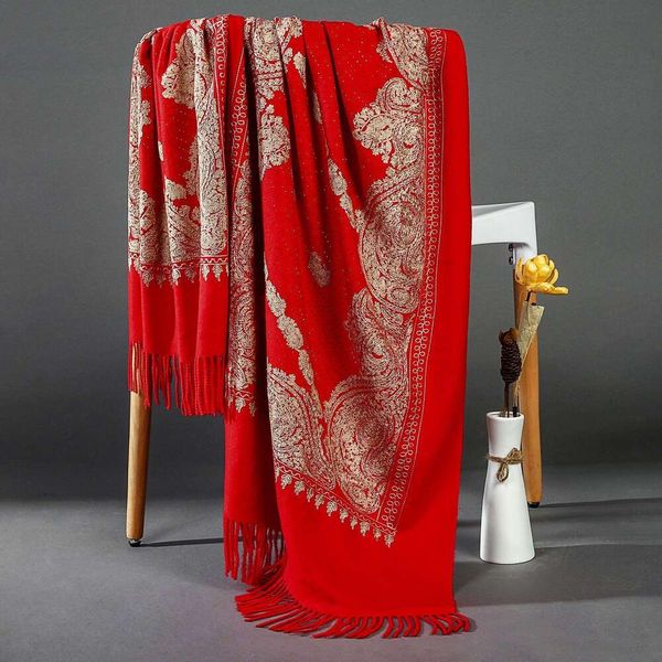 

autumn and winter ethnic style imitation cashmere scarf for women thick warm fashionable all matching diamond, Blue;gray