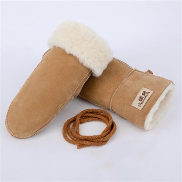 

mittens men women' autumn winter thicken warm natural wool fur leather glove brand mitten r2217 230828, Blue;gray