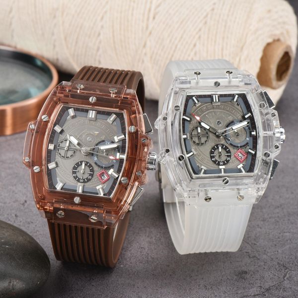 

new fashion watch mens automatic quartz movement waterproof wristwatch hour hand display simple luxury popular watch leather strap rubber ba, Slivery;brown