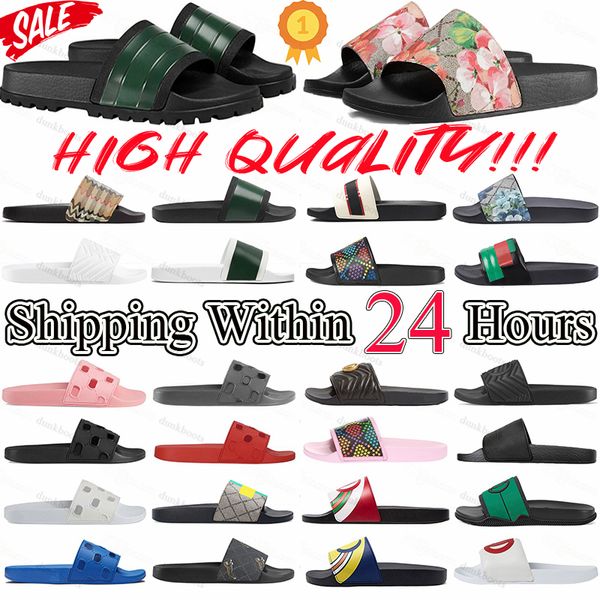 

Designers Sliders Slippers mens Sandals Flat Floral Brocade Gear Bottom Flowers Black Bee Tiger Slide Canvas green summer beach Slides