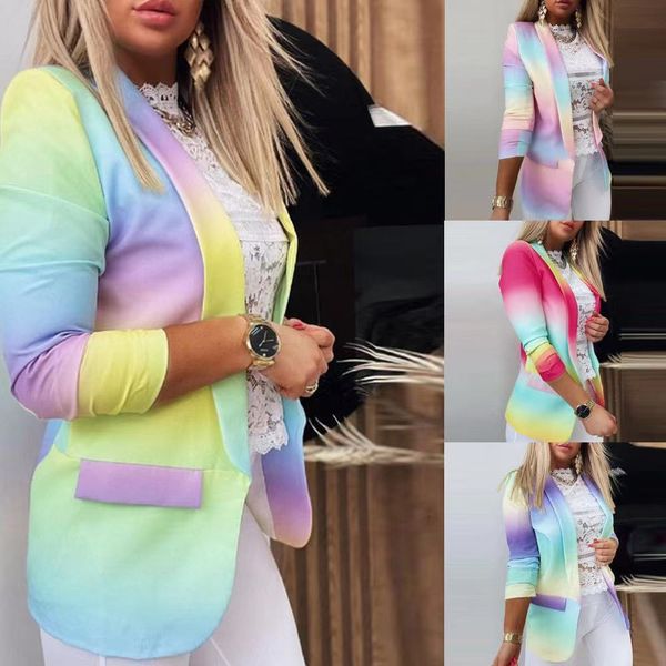 

women's suits blazers european and american women's gradient print longsleeved slim suit blazers 230828, White;black