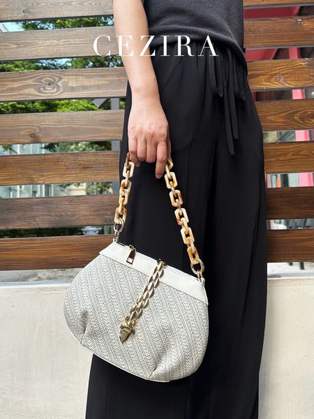 

evening bags cezira luxury acrylic chain underarm shoulder bag for women fashion nylon knitting pu leather patchwork handbags crossbody purs