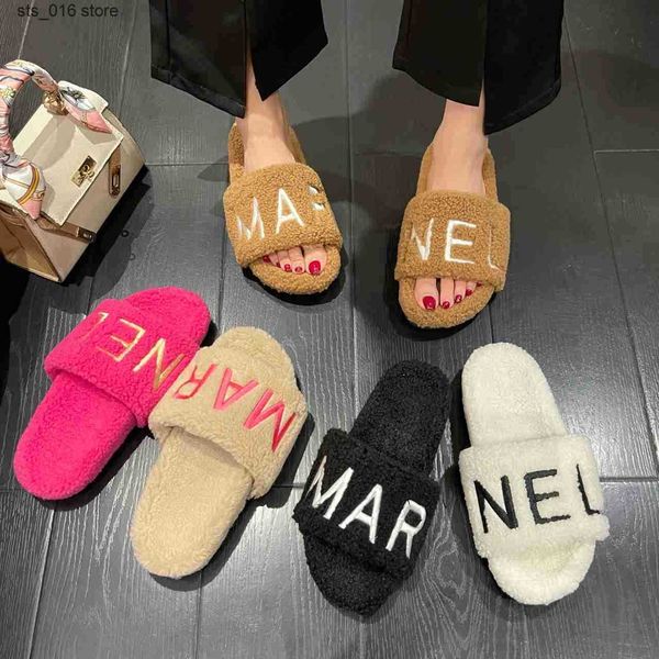 

slippers slippers winter flat sandals woman open toe round head casual light plus size home shoes zapatillas casa mujer furry slippers t2308, Black