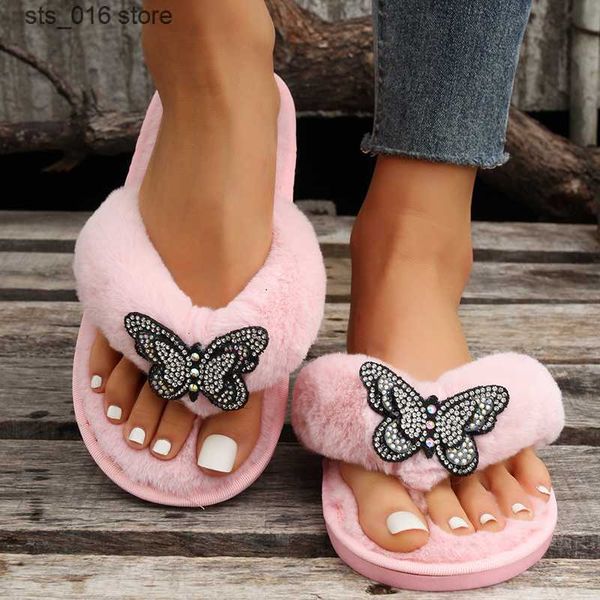 

slippers 2023 fashion rhinestone butterfly design women home slippers fashion open toe indoor flat non-slip leisure interior female shoes t2, Black