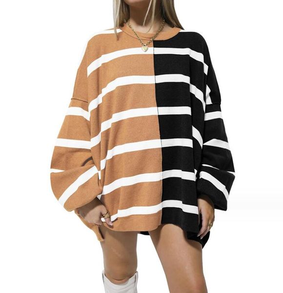 

women's sweater 2023 autumn new stripe long sleeve women's knitwear round neck pullover fashion sweater women, White;black