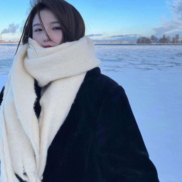 

large version of wrap the gentle pure color thick braid scarf for women in winter thickened and lengthened, Blue;gray
