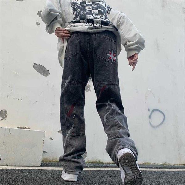 

men's jeans harajuku embroidered graffiti loose mens retro oversized y2k aesthetic pants casual hip hop skateboard wide leg wome, Blue