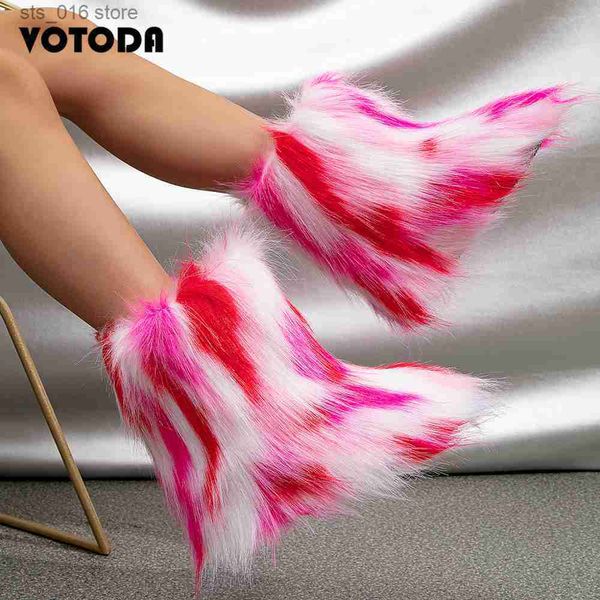

boots kids snow boots winter warm thick soled fake fur boots girls cute furry thick rainbow plush shoes children mid calf boots boys t230829, Black